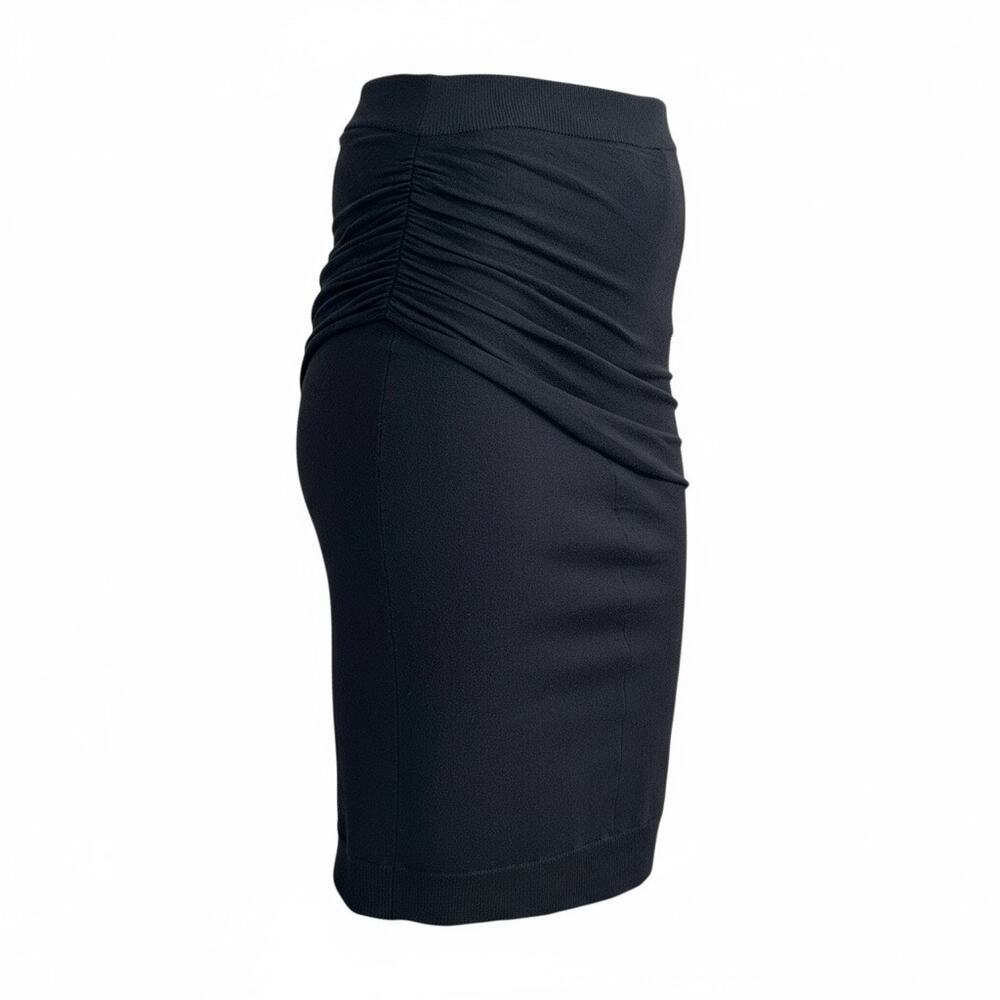 Carven Y2K Knit Pencil Skirt Black size S Gathered Side Stretch Knee Length